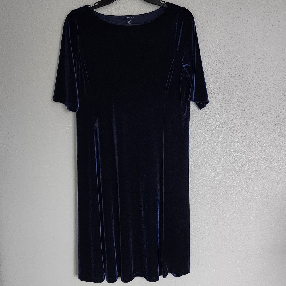 LANDS  END VELVET NAVY  DRESS/ M/P